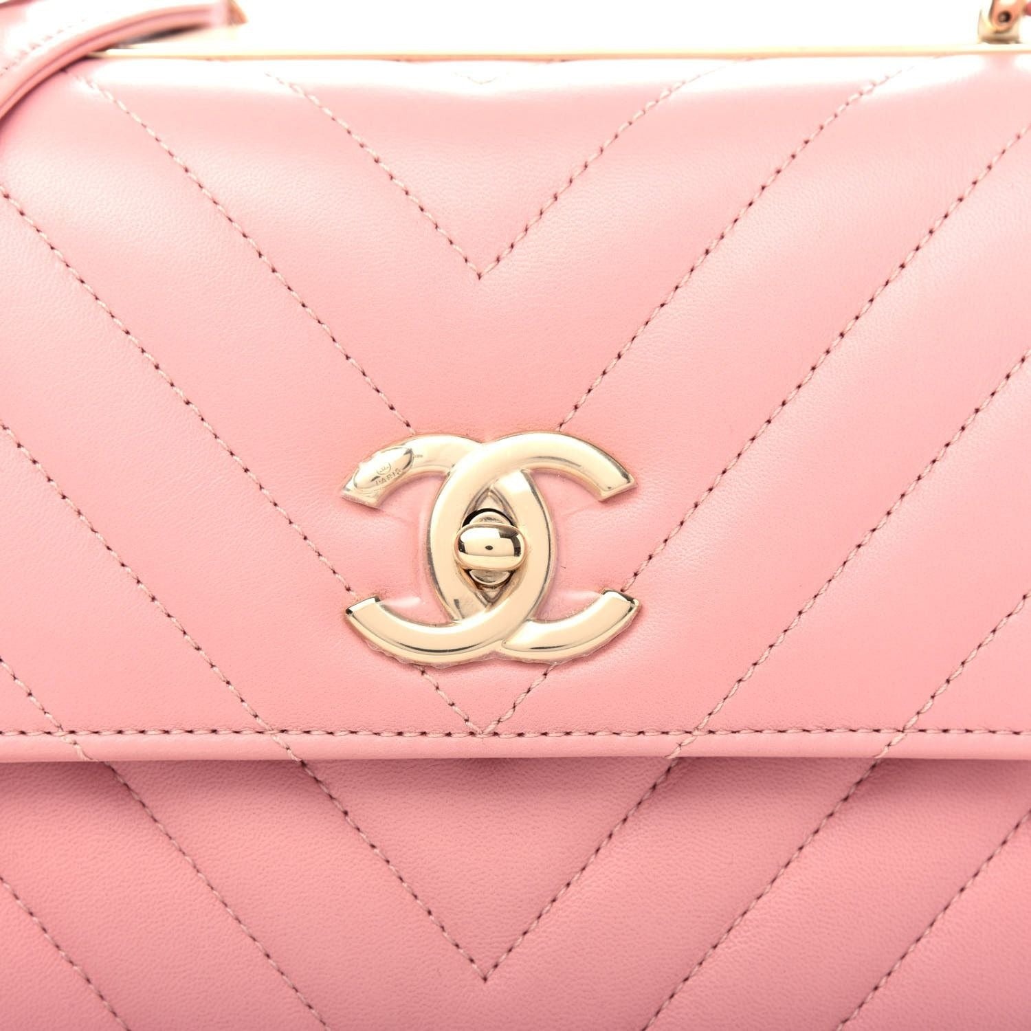 CHANEL Trendy Chevron Lambskin Quilted Dual Handle Flap Bag Pink Tote
