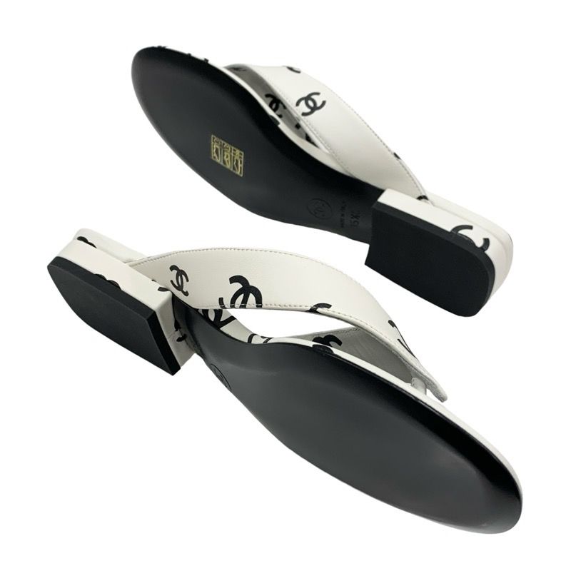 Chanel Sandals Shoes Leather White Black Thong Sandals Flat Sandals Heremark