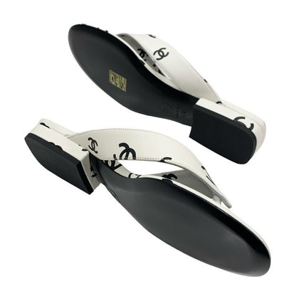 Chanel Sandals Shoes Leather White Black Thong Sandals Flat Sandals Heremark