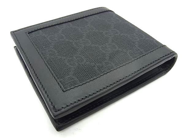 Gucci 365470 GG Pattern Pvc×leather Fold Wallet Coin Purse Wallet Black As8176