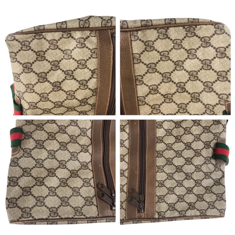 Gucci Vintage Old Gucci Sherry Line Beige GG Supreme Canvas Boston Bag Handbag