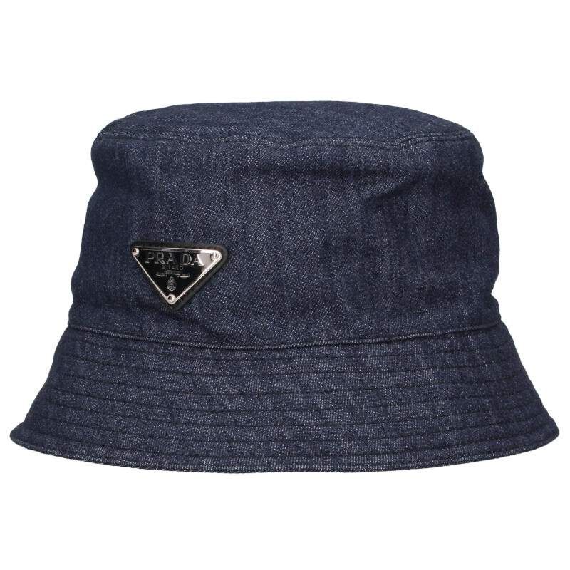 Prada 1hc137 Re-nylon Triangle Plate Denim Bucket Hat Men's L