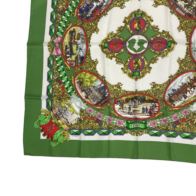 Hermes Carre 90 Scarf Silk L Entente Cordiale French-english Alliance Green