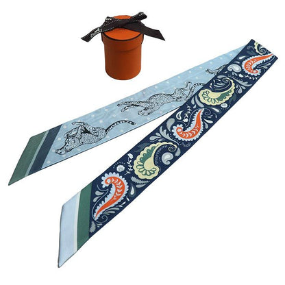 Hermes Guepards Bandana Cheetah Scarf Blue Marine Clesol / Blue Ciel / Green