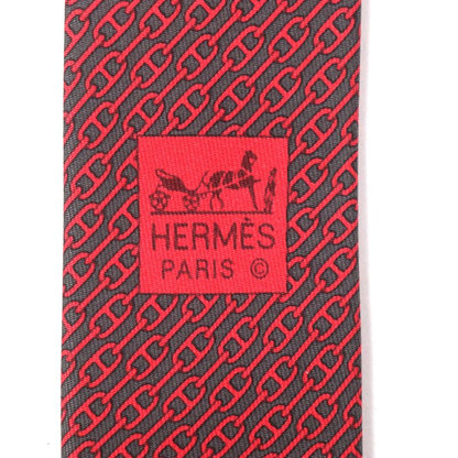 Hermes 5261 100% Silk Anthracite/rouge Cravat Chaine D'ancre Patterned Tie