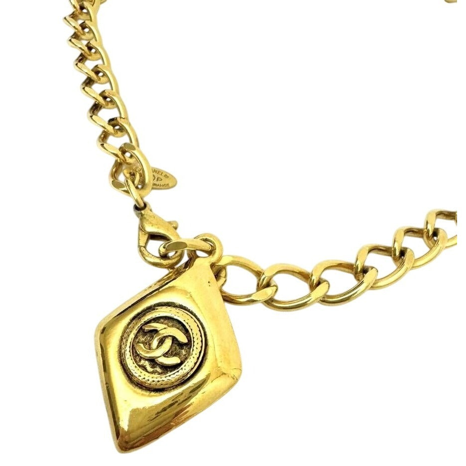 CHANEL CC Vintage 24K Necklace Choker Rhombus Logo Gold 93P