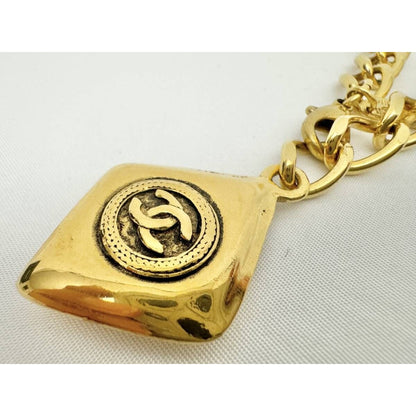 CHANEL CC Vintage 24K Necklace Choker Rhombus Logo Gold 93P