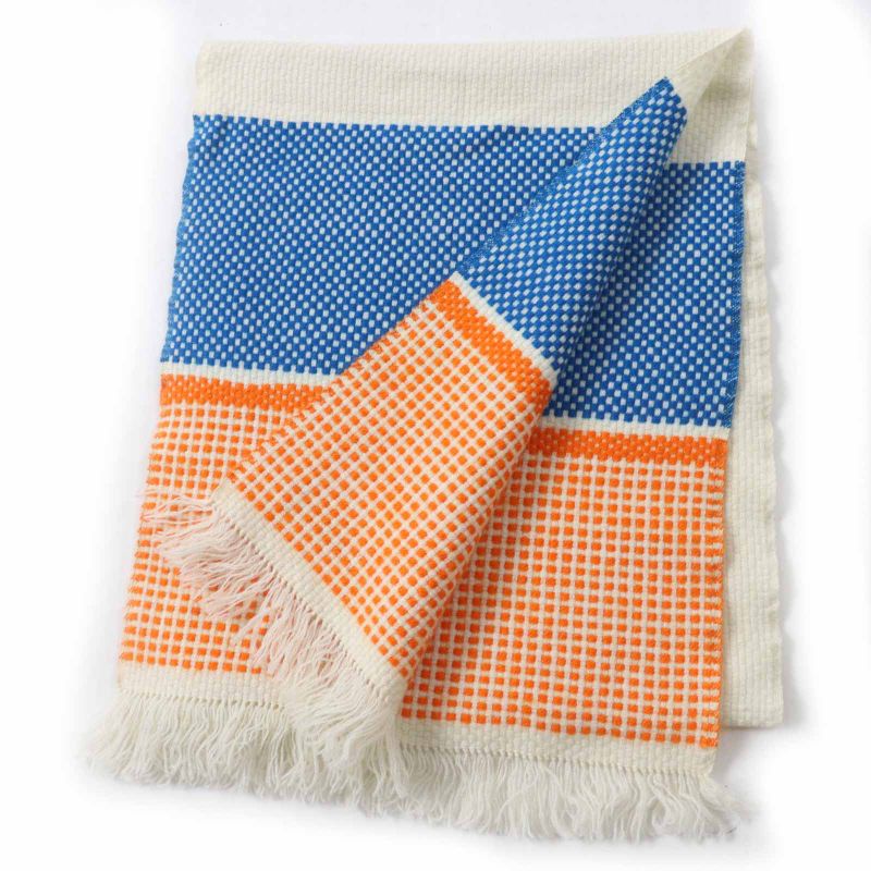 Hermes 100% Cashmere Lamb Leather Tagged Fringed Scarf Orange White Blue With