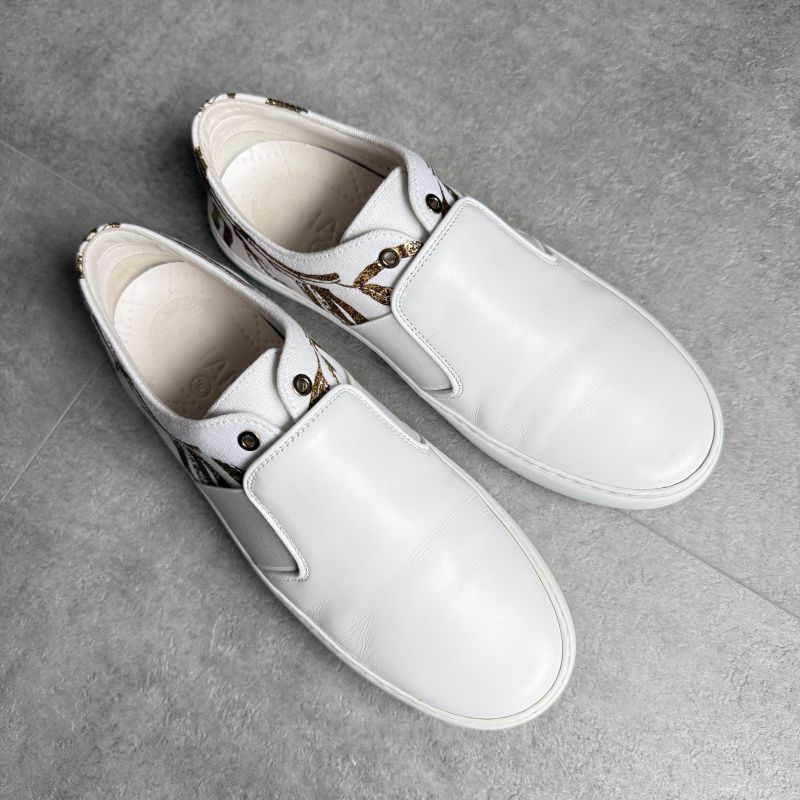 Chanel Coco Mark Leather White Gold Floral Slip on White Women's Branded Shoes