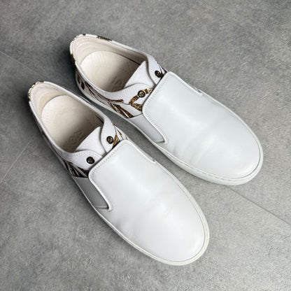 Chanel Coco Mark Leather White Gold Floral Slip on White Women's Branded Shoes