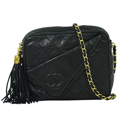 Authentic Chanel Coco Mark Matelasse Tassel Chain Shoulder Bag Lambskin Leather