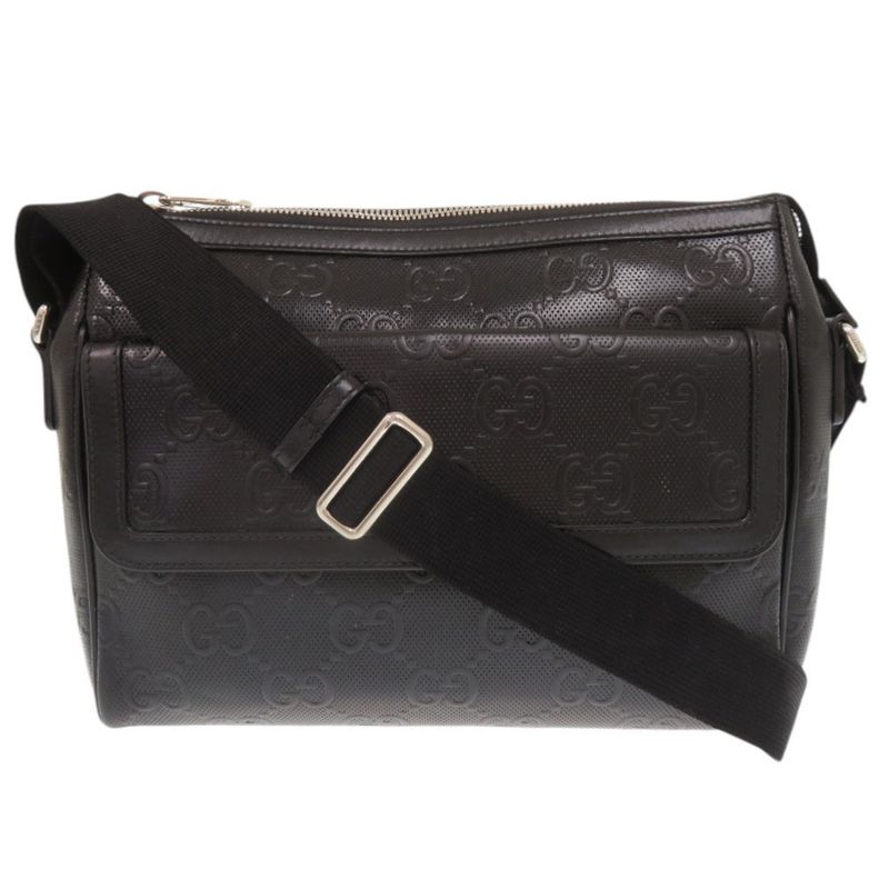 Gucci GG Embossed 658565 Black Messenger Bag Shoulder Bag Black 1774 Gucci Men's