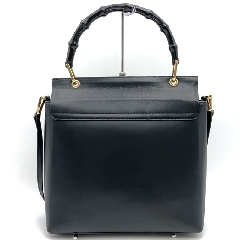 Gucci 001 1998 Handbag Bamboo 2WAY Leather Gold Hardware Black Ladies Formal