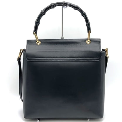 Gucci 001 1998 Handbag Bamboo 2WAY Leather Gold Hardware Black Ladies Formal