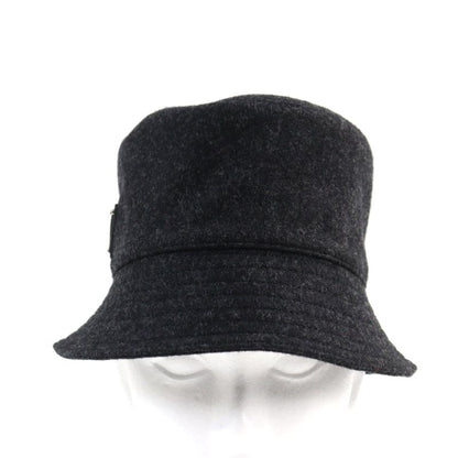 Prada 2hc137 100% Wool Triangle Plate Triangle Logo Bucket Hat Dark Gray M Made
