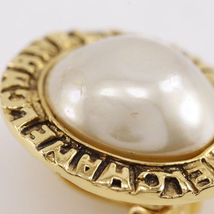 Chanel Round Logo Vintage Gold Plated And Faux Pearl Ladies 21.8g Earring