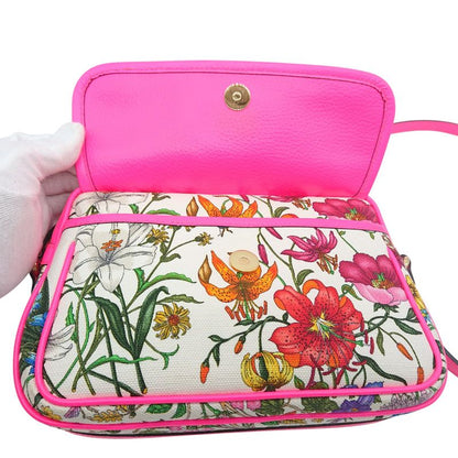 Gucci Flora Shoulder Bag Crossbody Pink Canvas With Floral Pattern