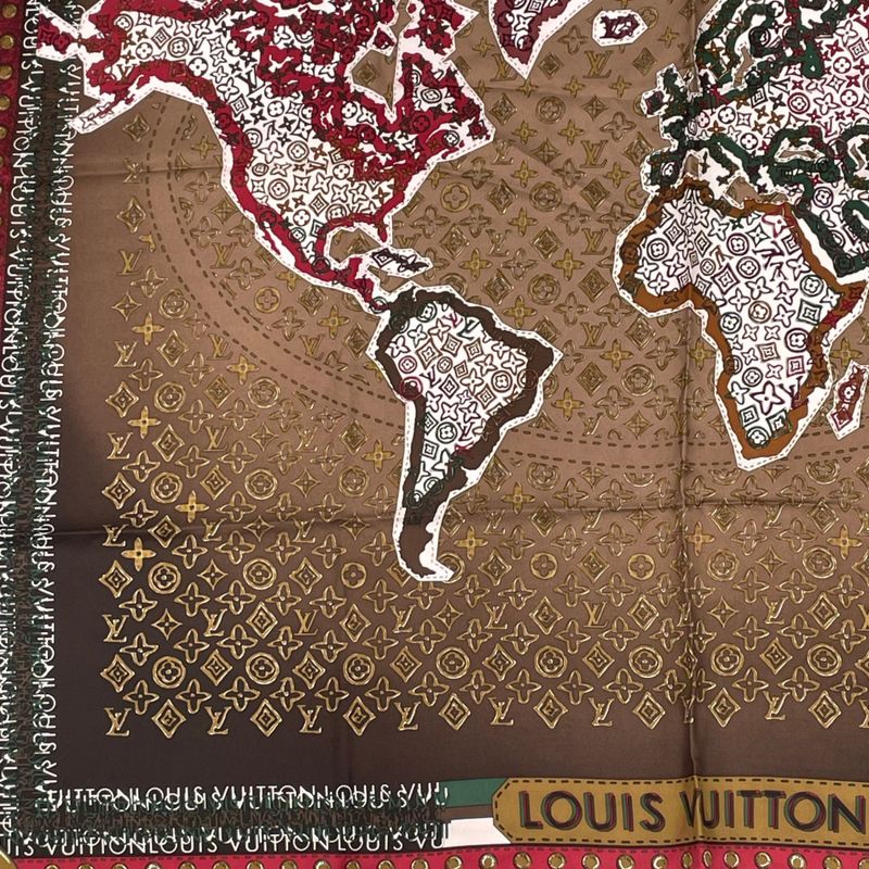 Louis Vuitton Scarf Silk Monogram Map Pattern Brown