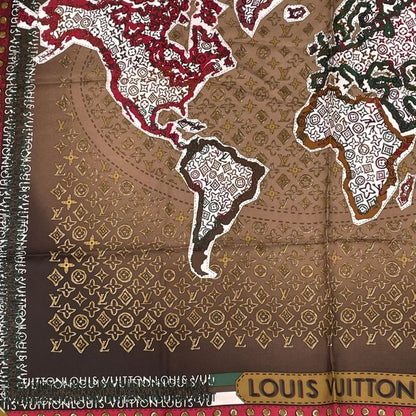 Louis Vuitton Scarf Silk Monogram Map Pattern Brown