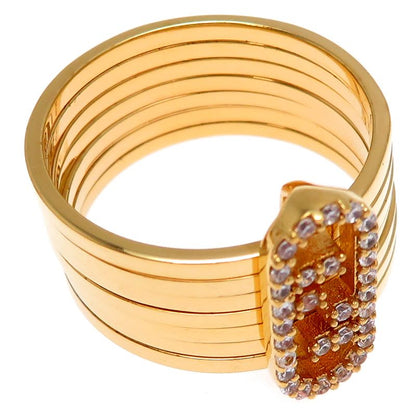 Fendi Intrecciato Stud Diamond Gold Ring