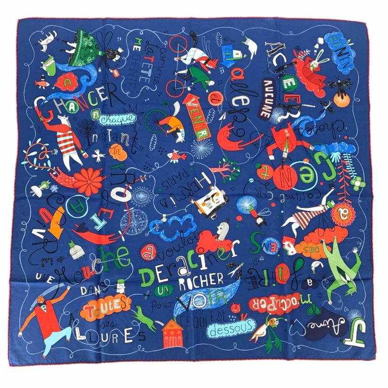 Hermes Carre 90 Les Confessions Confession Blue Scarf 100% Silk