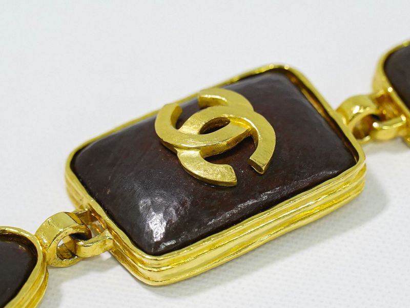 Authentic Chanel Coco Mark Necklace Pendant GP Gold Plated Brown Coco Mark