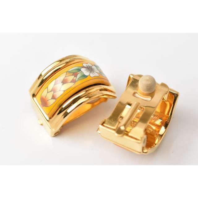 Hermes Earrings Hermes Emailles Cloisonne Enamel With Flower Motif Yellow Gold