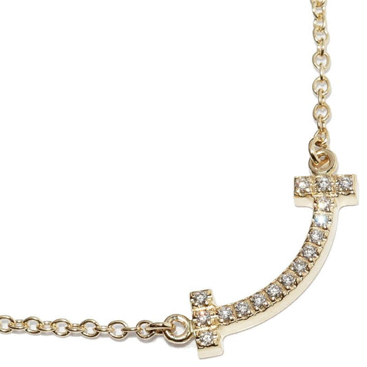Tiffany & Co Pendant Necklace 18K Yellow Gold Diamond 003ct T-smile Pendant