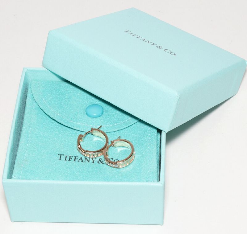 Tiffany & Co Earrings 18K Pink Gold Diamond 6P Atlas Hoop Earrings
