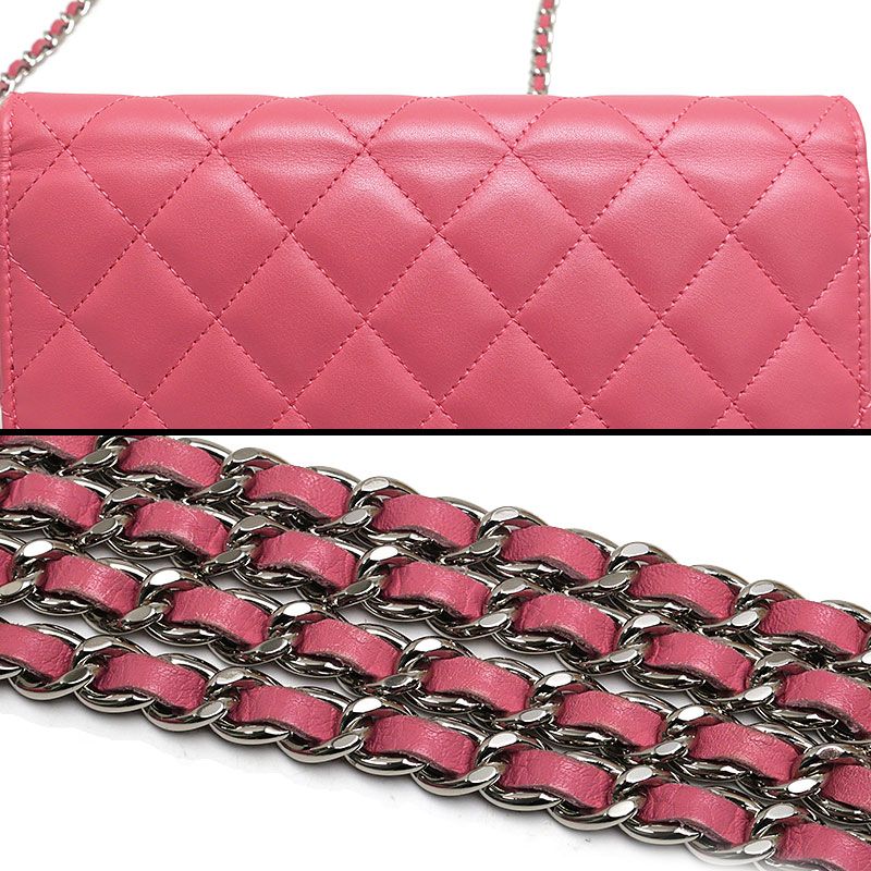 Chanel Matelasse Chain Wallet Pink Coco Mark