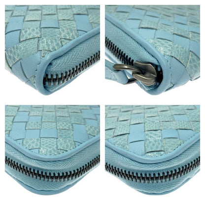 Bottega Veneta Leather Intrecciato Round Zip Wallet Blue 371637 Long Wallet