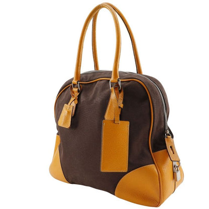 Prada Mini Boston Canvas Brown Women's Tote Bag