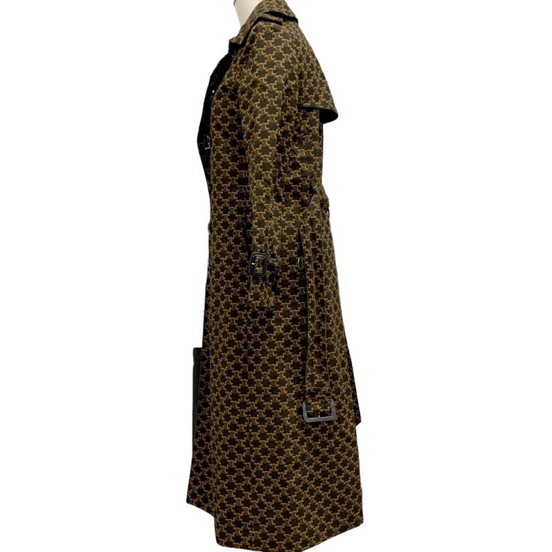 Celine Outerwear Long Coat Trench Triomphe All-over Pattern Cotton Brown