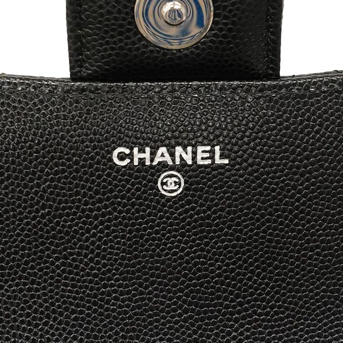 Chanel Shoulder Bag Matelasse Caviar Skin Black Silver Hardware Women