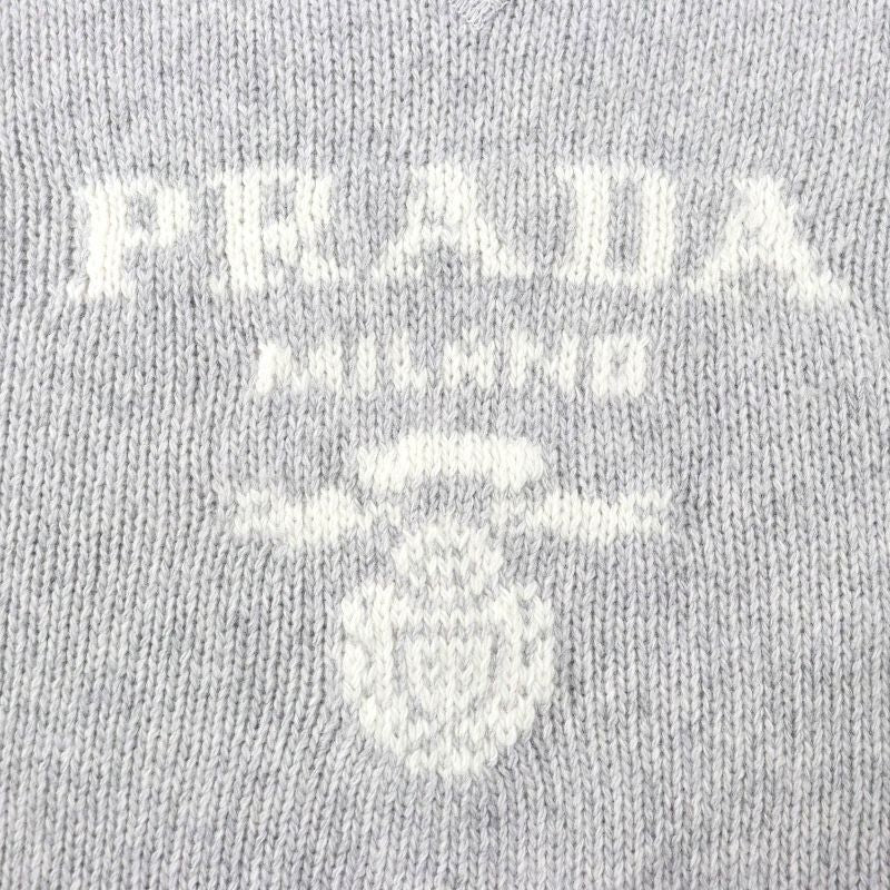 Prada 2024 P24u1t Virgin Wool Cashmere Logo Box Silhouette Crewneck Cropped