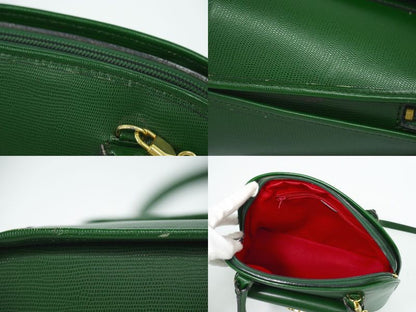 Authentic Celine Circle Logo 2WAY Shoulder Bag Handbag Pochette Leather Green