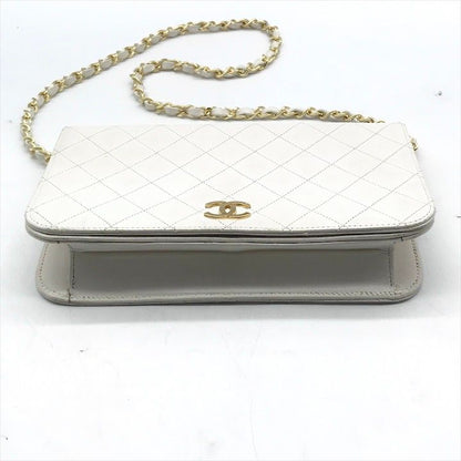 Chanel Quilted Lambskin CC Logo Push Lock Chain Shoulder Bag White