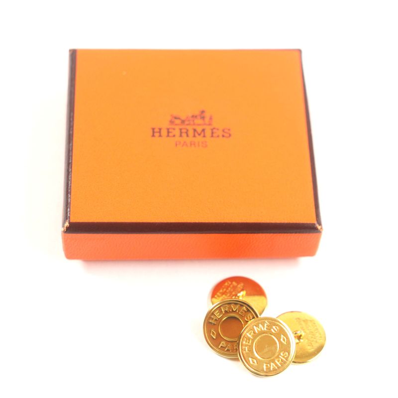 Hermes Bijouterie Fantaisie Serie Motif Round Shape Cufflinks Button Gold With