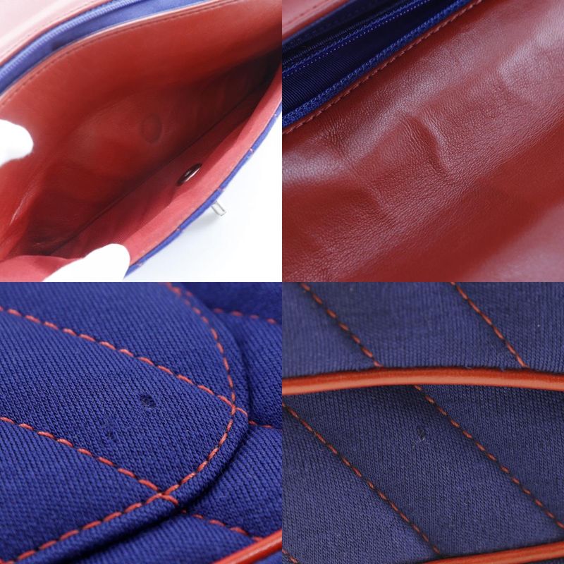 Chanel Double Chain Shoulder V-stitched Lion Chevron Cotton Navy Blue/red