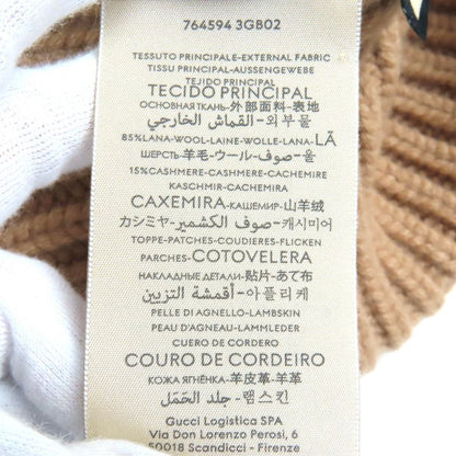 Gucci 764594 Wool Cashmere GG Marmont Double Gleather Patch Knit Cap Knit Cap