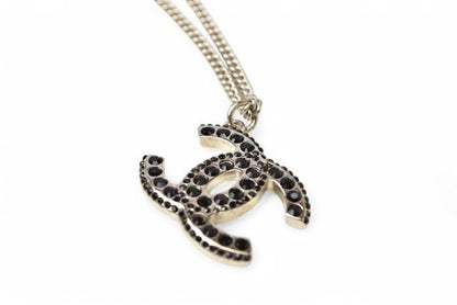 Chanel Necklace Pendant Chanel Coco Mark Rhinestone Black Silver 05A