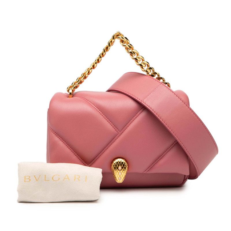 Bulgari Serpenti Forever Cabochon Chain Handbag Shoulder Bag 2WAY Pink Leather
