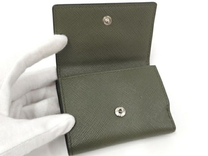 Prada Trifold Wallet With Triangular Logo Leather Green 2mh042
