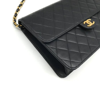 Chanel CC Logo Lambskin Leather Quilted Push Lock Chain Shoulder Bag Black