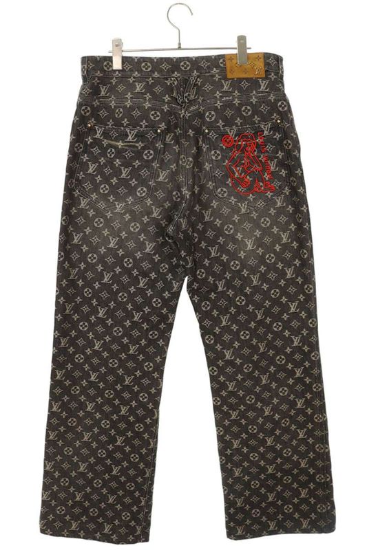 Louis Vuitton 22AW Rm222 UZD Hnd63w Monogram Jacquard Baggy Denim Pants Men's 32
