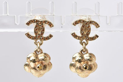 Chanel Earrings Chanel Logo CC Coco Mark Camellia Swing Gold Orange