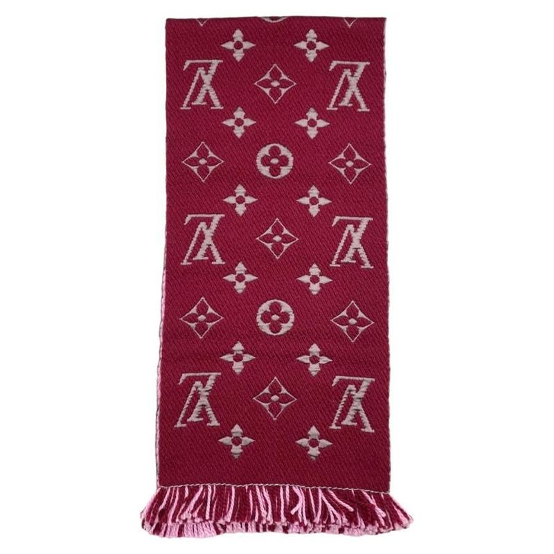 Louis Vuitton Scarf Echarpe Logomania Duo M73887 Monogram Wool Silk Wine Red