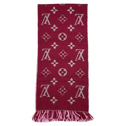 Louis Vuitton Scarf Echarpe Logomania Duo M73887 Monogram Wool Silk Wine Red