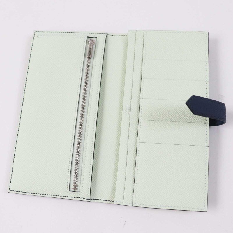 Hermes Bearn Souffle Verso Blue Prus/vert Fizz Silver Hardware Vaux Epson Long