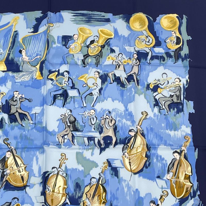 Hermes Carre 90 Concerto Blue 100% Silk Scarf